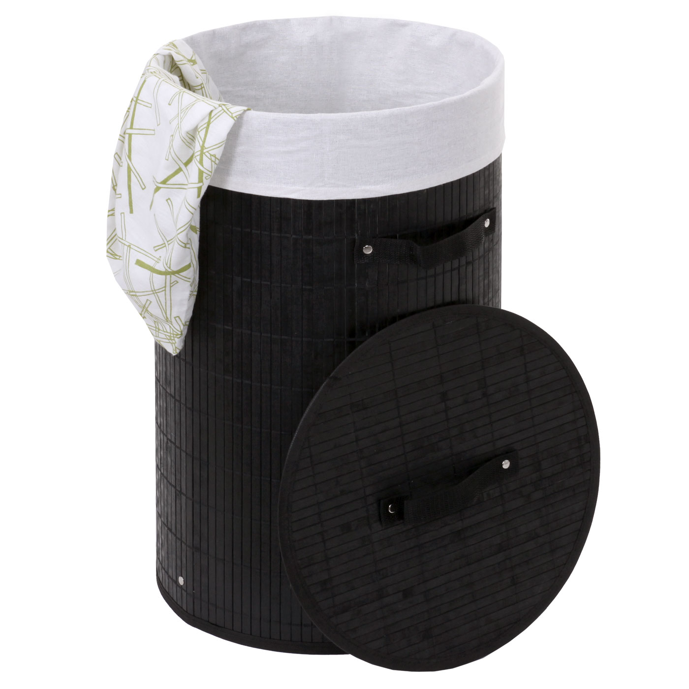 W&auml;schekorb MCW-C21, Laundry W&auml;schebox W&auml;schesammler W&auml;schebeh&auml;lter W&auml;schetonne, Bambus rund 59x35cm 50l ~ schwarz 