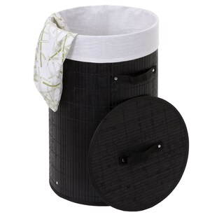 Wäschekorb MCW-C21, Laundry Wäschebox Wäschesammler Wäschebehälter Wäschetonne, Bambus rund 59x35cm 50l ~ schwarz 