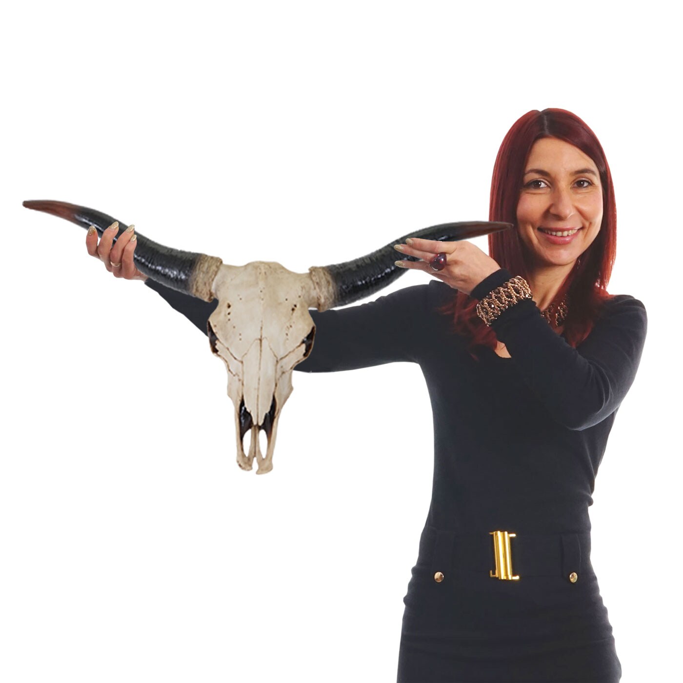 Deko Schädel 75cm MCW-A14, Polyresin Stier Bulle Longhorn Kopf Trophäe, In-/Outdoor natur