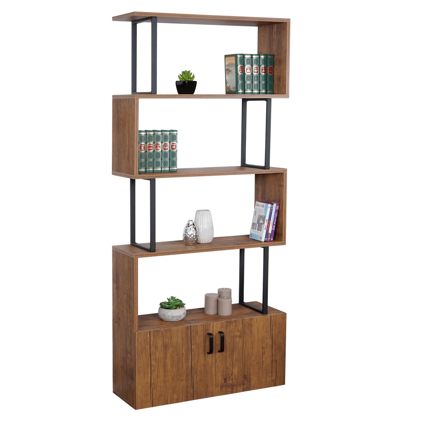 B&uuml;cherregal MCW-A27, Regal Standregal Raumteiler Wohnregal, Staufach mit T&uuml;r 183x80cm 3D-Struktur ~ Wildeiche-Optik 