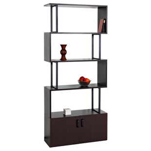 Bücherregal MCW-A27, Regal Standregal Raumteiler Wohnregal, Staufach mit Tür 183x80cm 3D-Struktur ~ dunkelbraun 