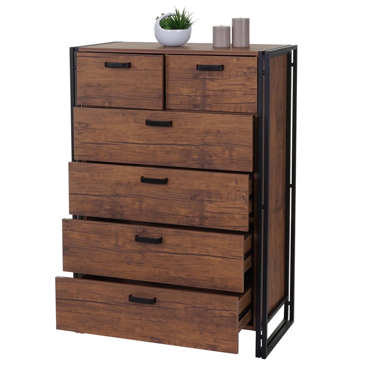 Highboard MCW-A27, Kommode Schrank, 6 Schubladen 115x80x40cm 3D-Struktur, Wildeiche-Optik
