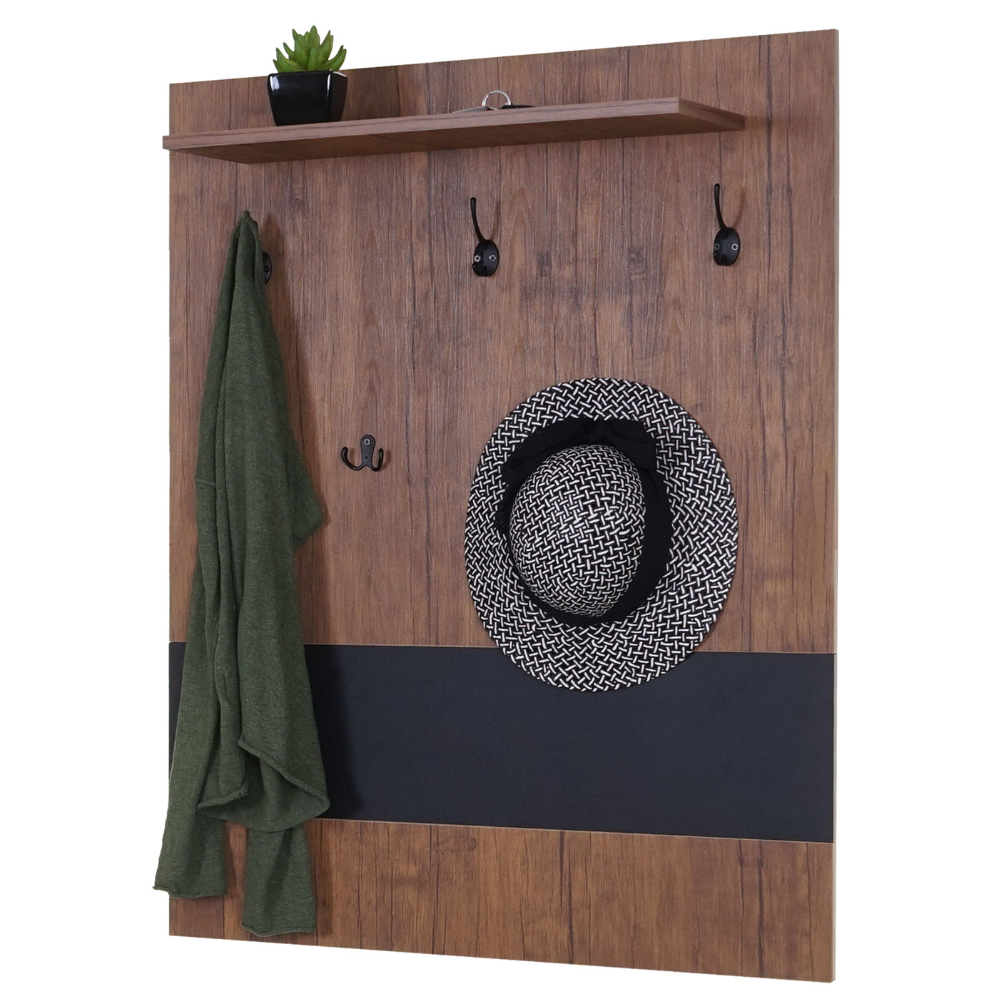 Wandgarderobe MCW-A27, Garderobe Garderobenpaneel, 5 Haken 100x80cm 3D-Struktur, MVG Wildeiche-Optik 