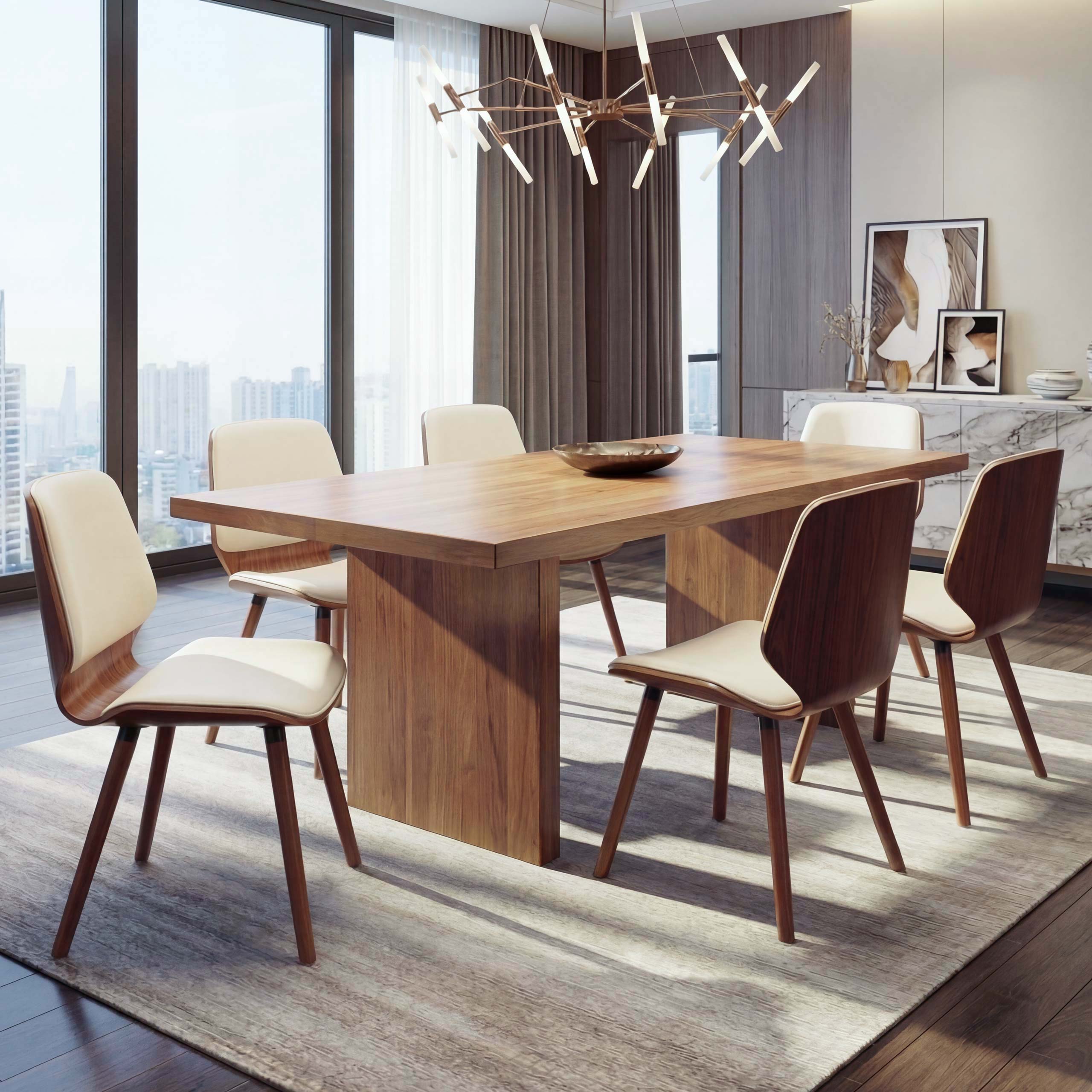 6er-Set Esszimmerstuhl MCW-B16, Holz Bugholz Retro-Design Walnussoptik, MVG-zertifiziert ~ Kunstleder creme 