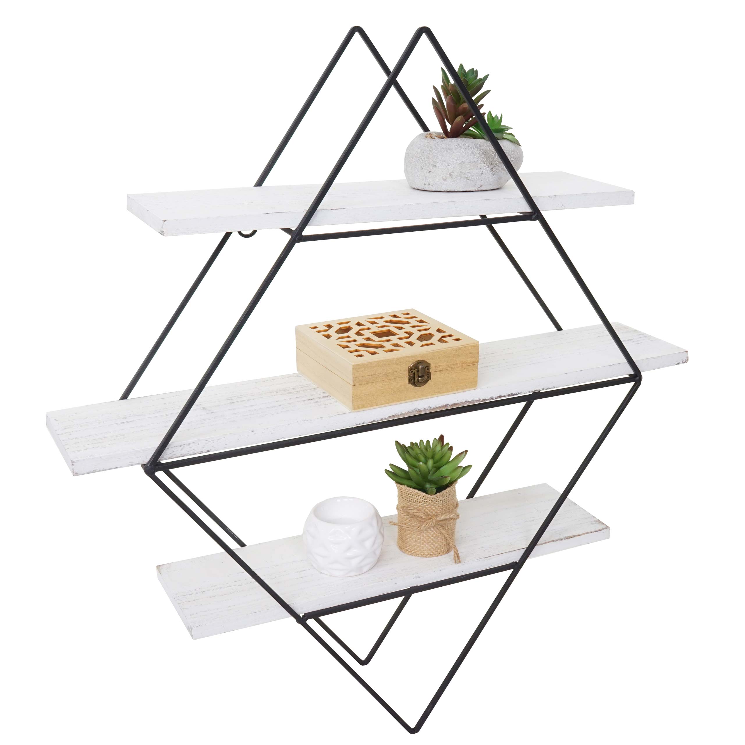 Wandregal MCW-A80, H&auml;ngeregal Regal, Industriedesign Echtholz 60x55x12cm ~ shabby wei&szlig; 