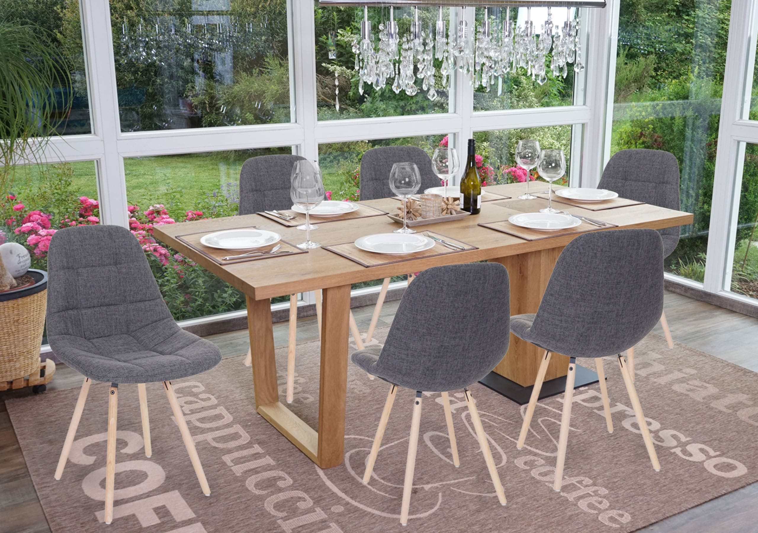 6er-Set Esszimmerstuhl MCW-A60 II, Stuhl K&uuml;chenstuhl, Retro 50er Jahre Design ~ Stoff/Textil grau 