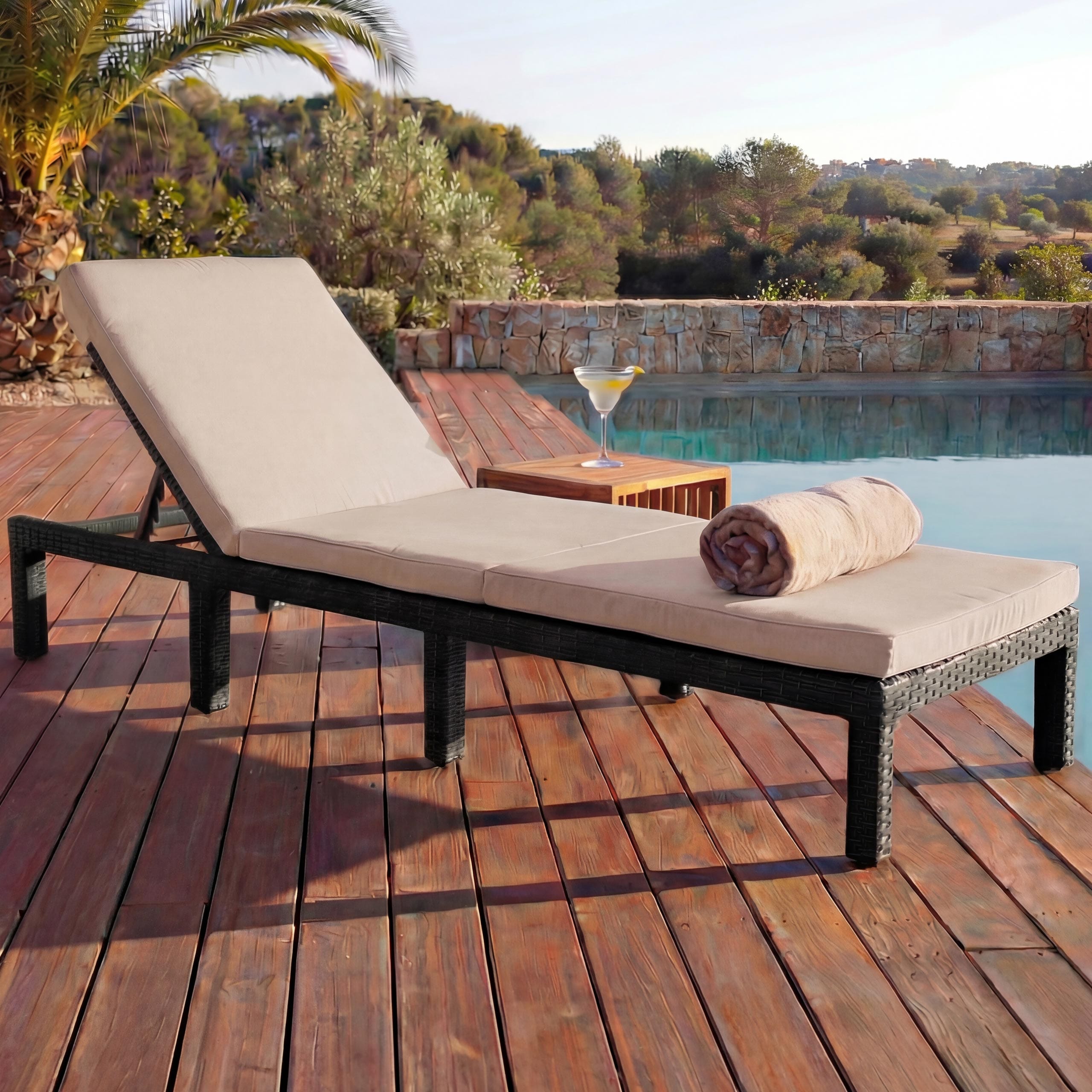 Poly-Rattan Sonnenliege MCW-A51, Relaxliege Gartenliege Liege ~ Basic braun, Kissen creme 