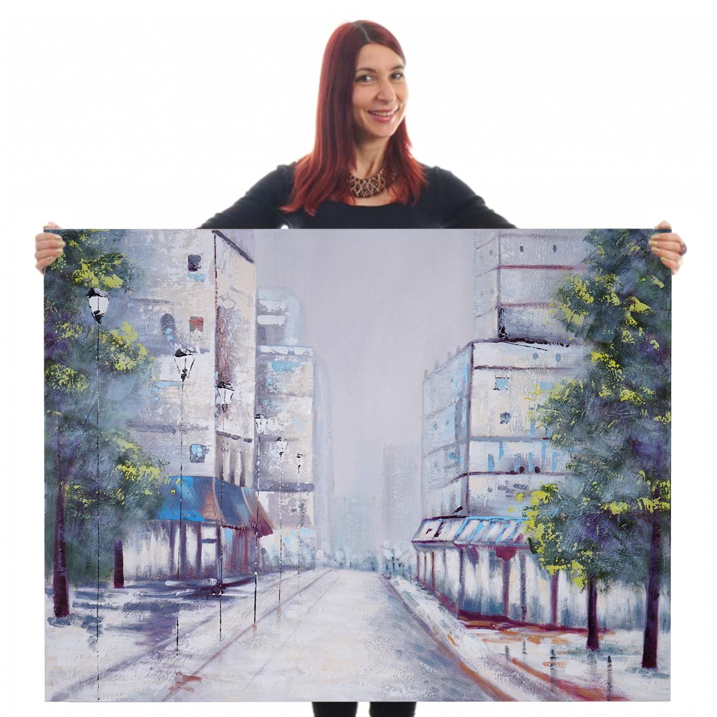 Wandbild Ortschaft, 100% handgemaltes &Ouml;lgem&auml;lde Gem&auml;lde XL, 120x90cm 