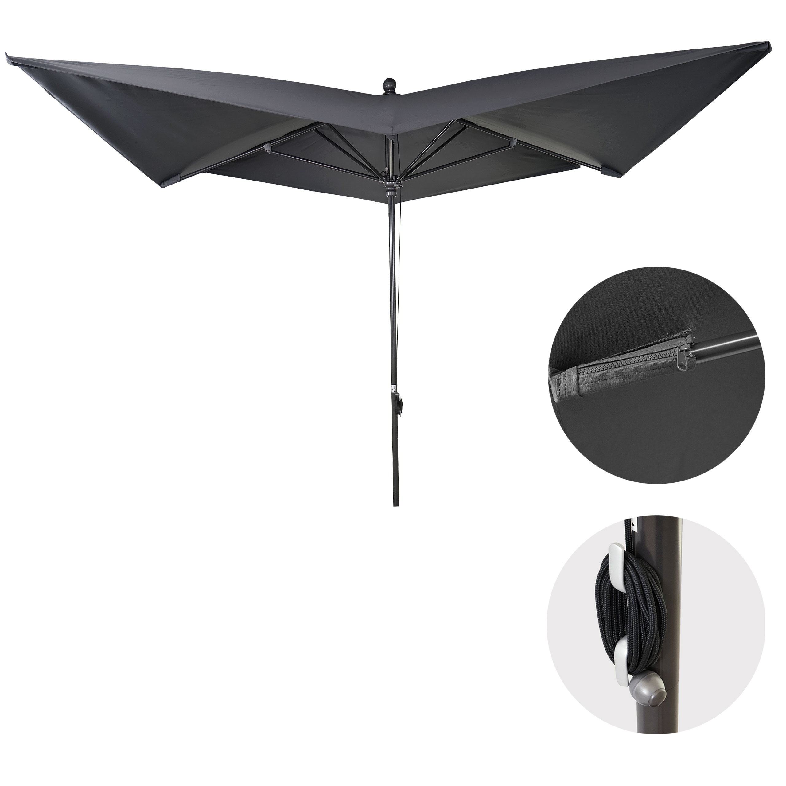 Luxus-Sonnenschirm MCW-A37, Marktschirm Gartenschirm, 3x3m (&Oslash;4,24m) Polyester/Alu 10kg ~ anthrazit ohne St&auml;nder 