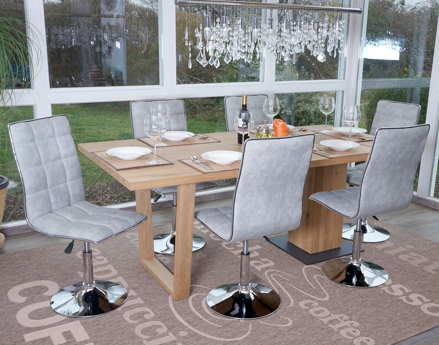 6er-Set Esszimmerstuhl MCW-C41, Stuhl K&uuml;chenstuhl, h&ouml;henverstellbar drehbar, Stoff/Textil MVG ~ vintage betongrau 