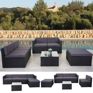 Poly-Rattan-Garnitur MCW-D24, Garten-/Lounge-Set Sofa ~ anthrazit, Polster dunkelgrau 