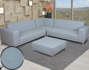 Ecksofa MCW-C47, Sofa Loungesofa Couch, Stoff/Textil Indoor wasserabweisend 245cm ~ blau ohne Ablage 