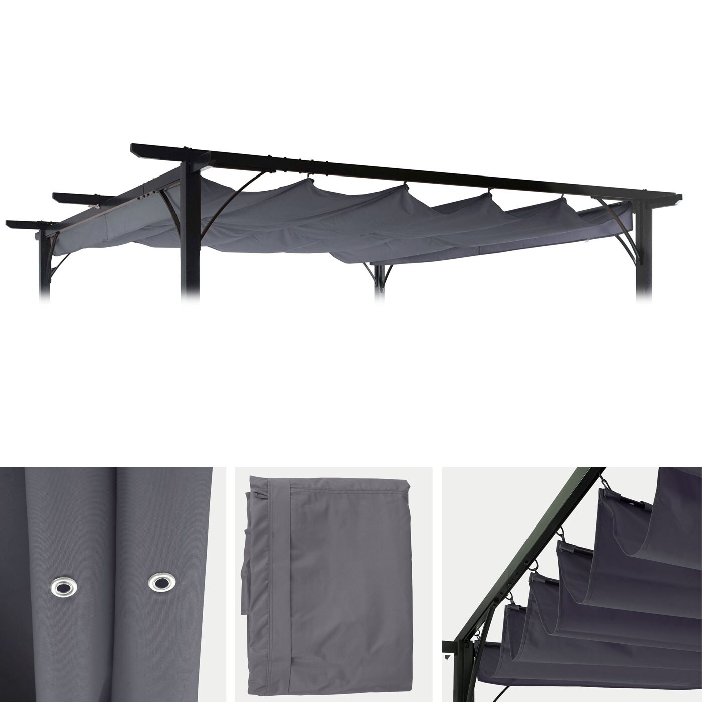 Ersatzbezug 370x300cm für Dach Pergola Pavillon MCW-C42 3,5x3,5m ~ grau
