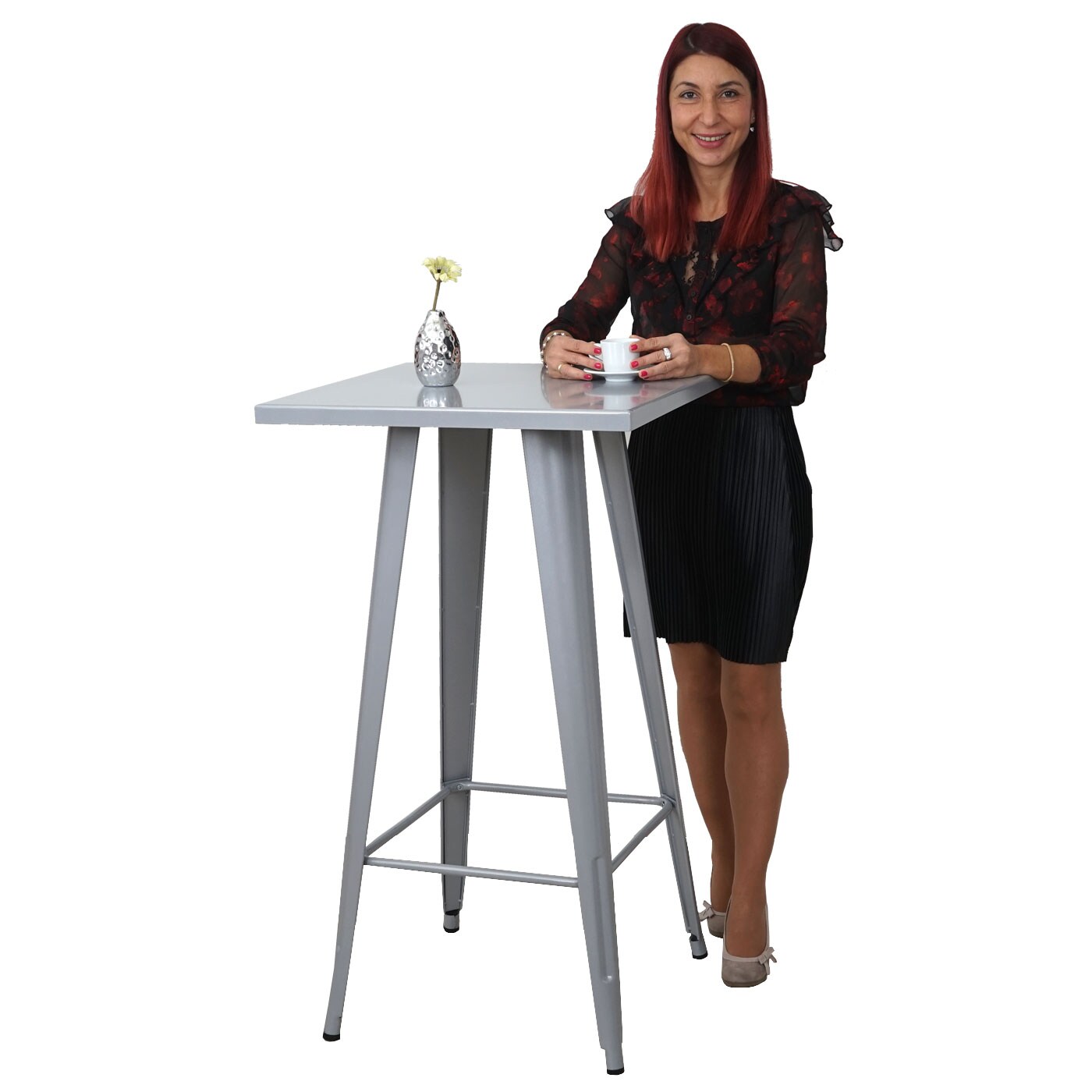 Stehtisch MCW-A73, Bistrotisch Bartisch, Metall Industriedesign 105x60x60cm ~ silber