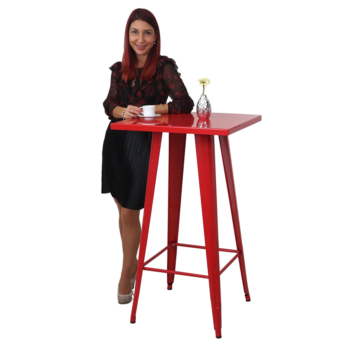 Stehtisch MCW-A73, Bistrotisch Bartisch, Metall Industriedesign 105x60x60cm ~ rot 