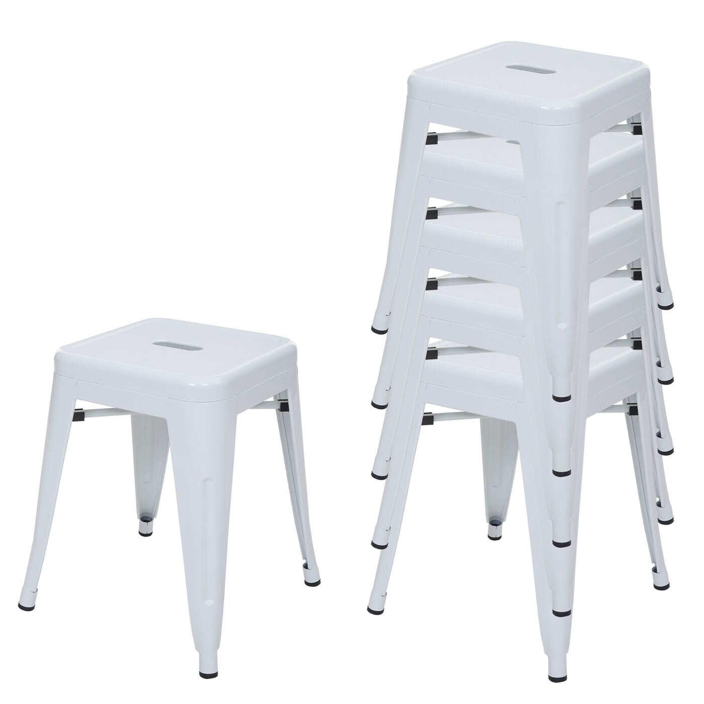 6er-Set Hocker MCW-A73, Metallhocker Sitzhocker, Metall Industriedesign stapelbar ~ weiß