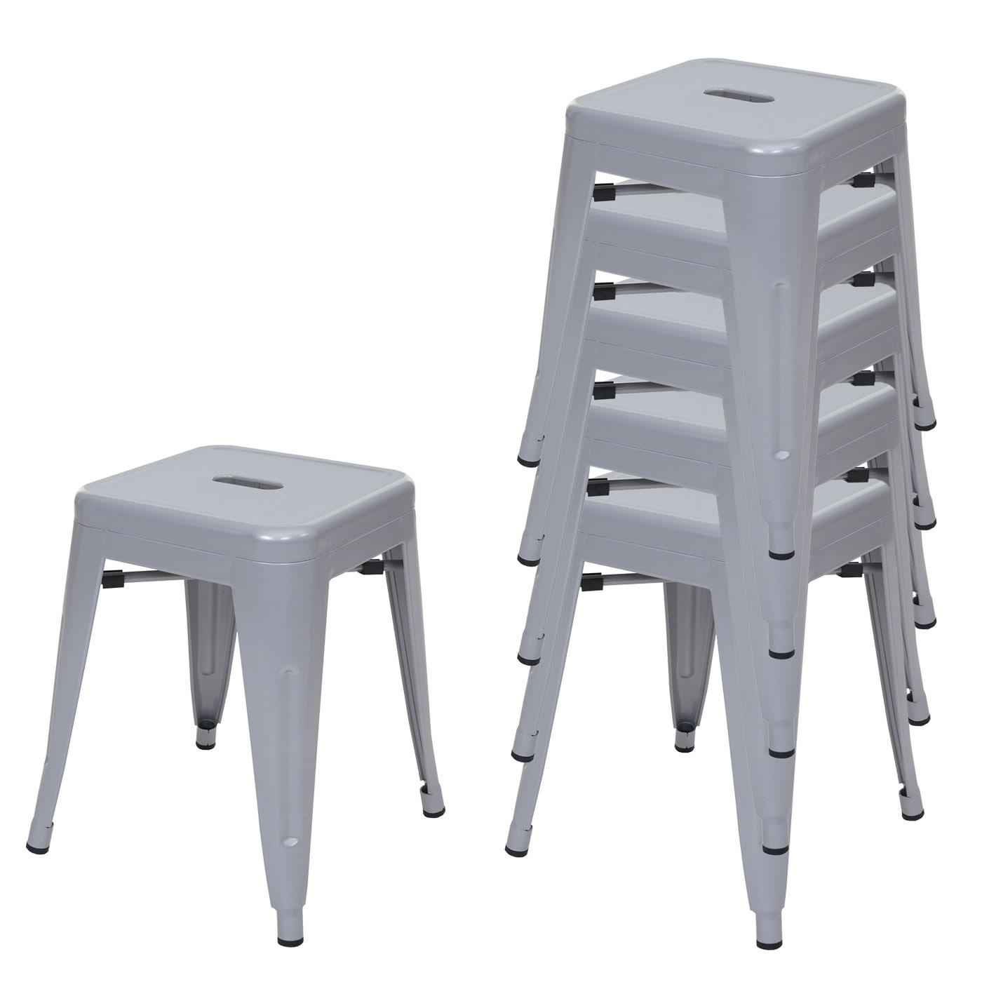6er-Set Hocker MCW-A73, Metallhocker Sitzhocker, Metall Industriedesign stapelbar ~ grau 