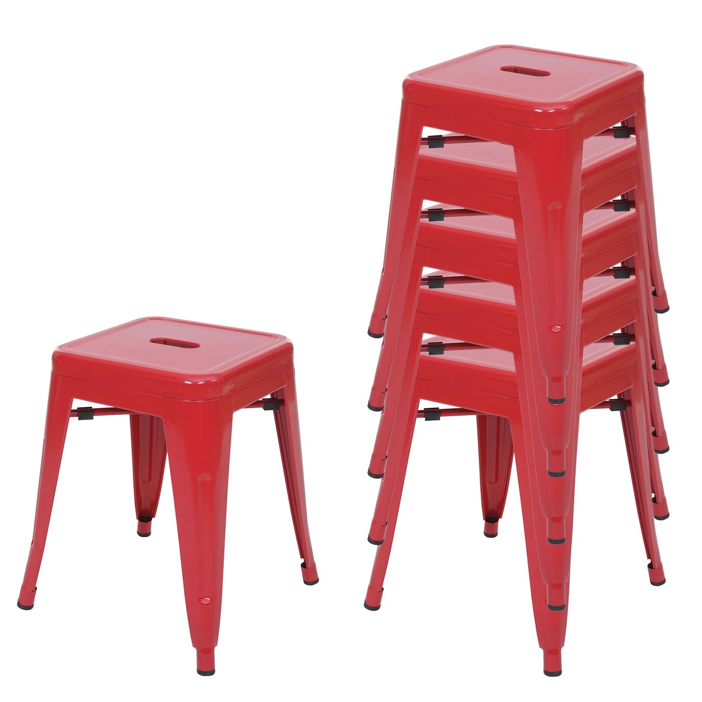 6er-Set Hocker MCW-A73, Metallhocker Sitzhocker, Metall Industriedesign stapelbar ~ rot