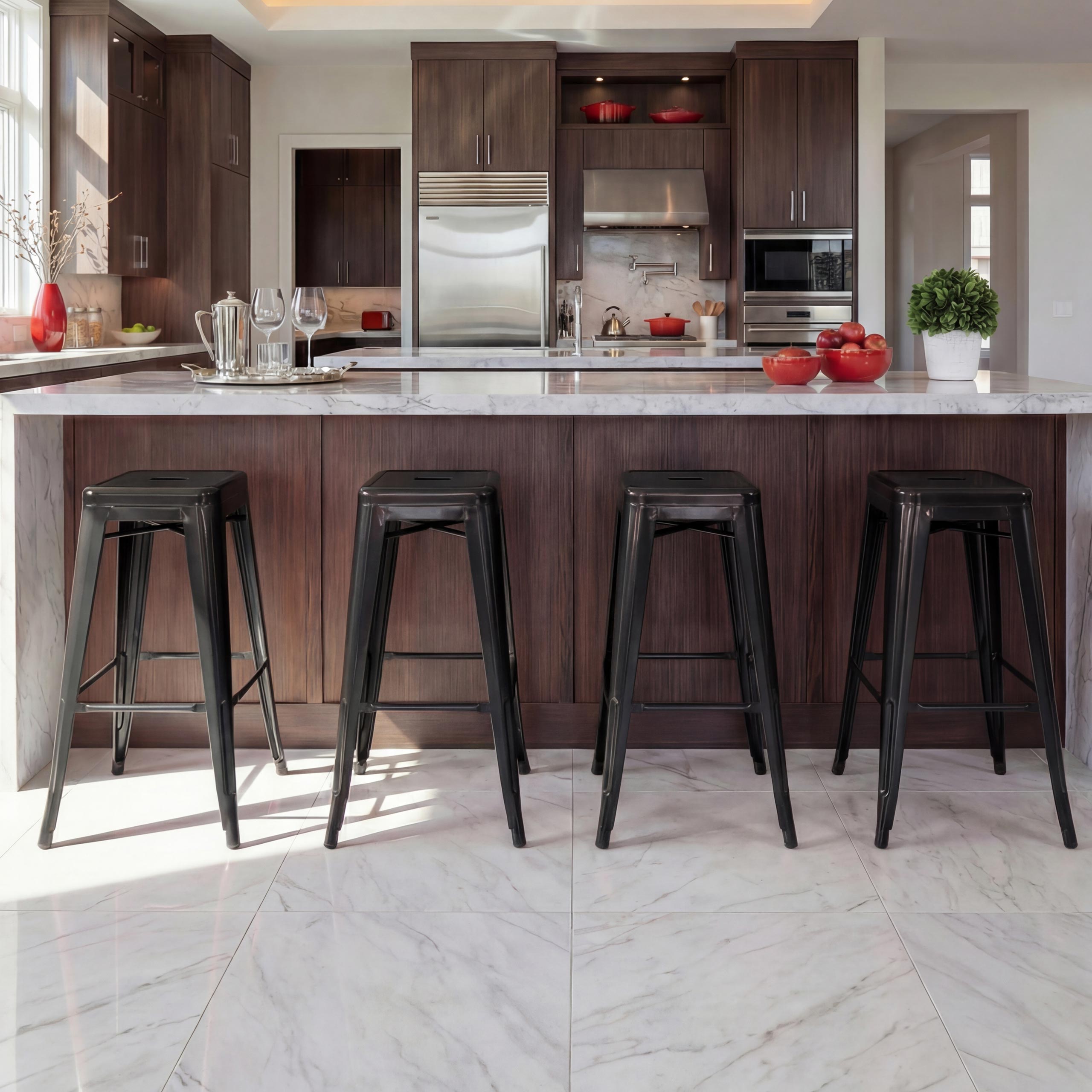 4er-Set Barhocker MCW-A73, Barstuhl Tresenhocker, Metall Industriedesign stapelbar ~ schwarz 