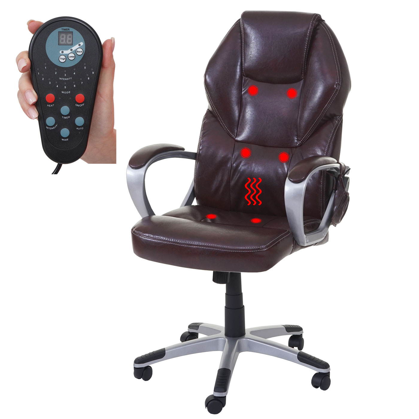 Massage-B&uuml;rostuhl MCW-A69, Drehstuhl Chefsessel, Heizfunktion Massagefunktion Kunstleder ~ bordeaux 