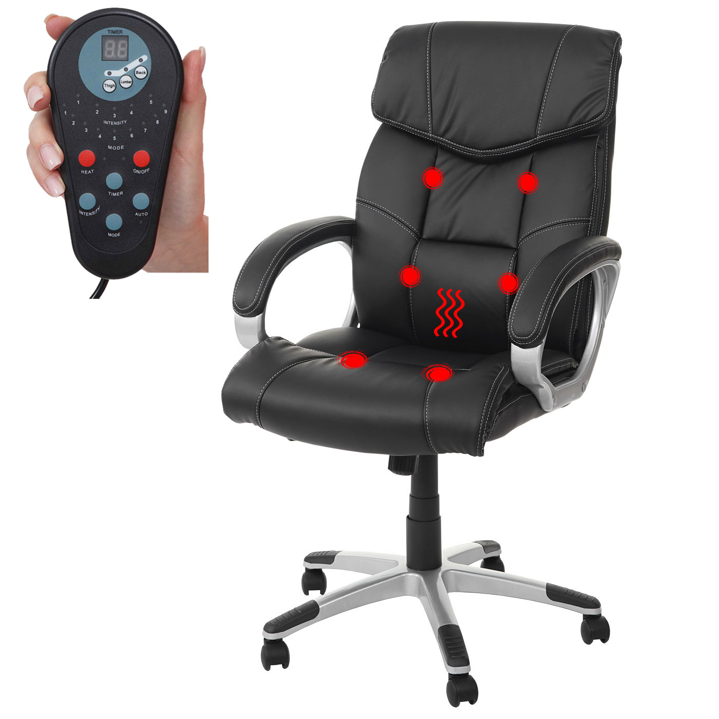 Massage-B&uuml;rostuhl MCW-A71, Drehstuhl Chefsessel, Heizfunktion Massagefunktion Kunstleder ~ schwarz 