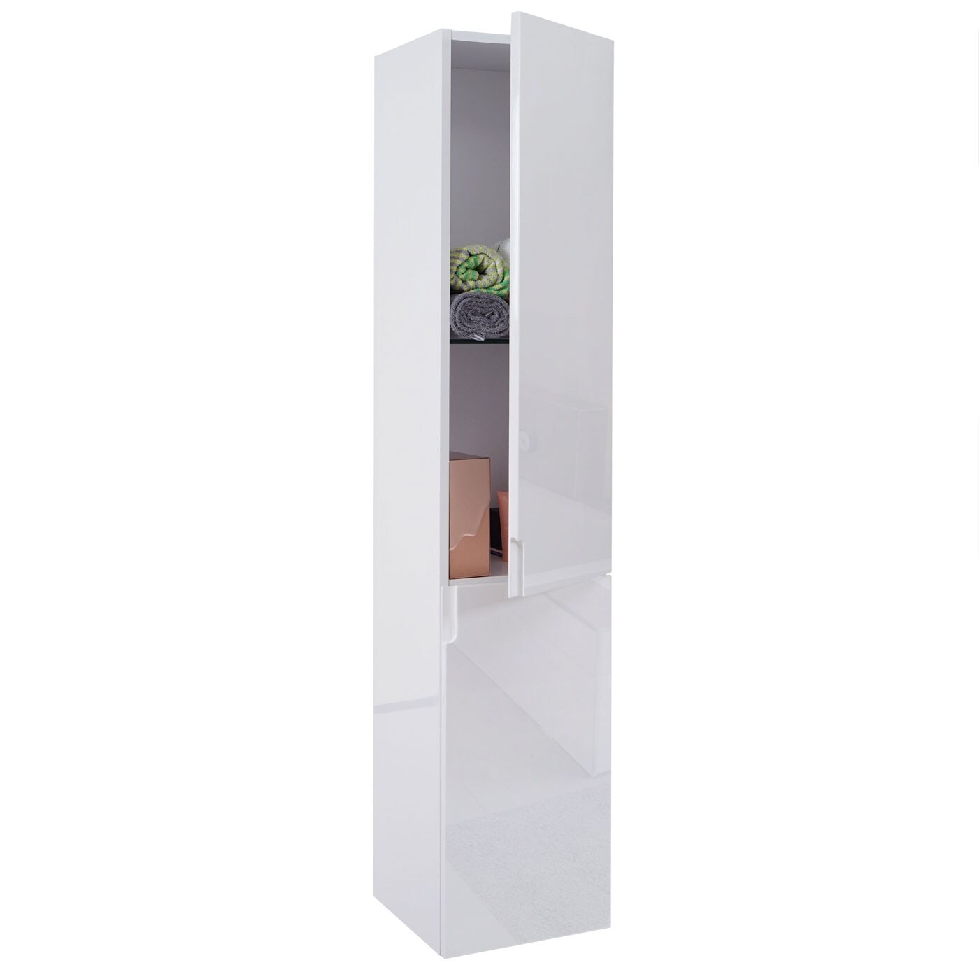 H&auml;ngeschrank MCW-B19, Midischrank Hochschrank Badezimmer Badm&ouml;bel, hochglanz 150x30cm ~ wei&szlig; 