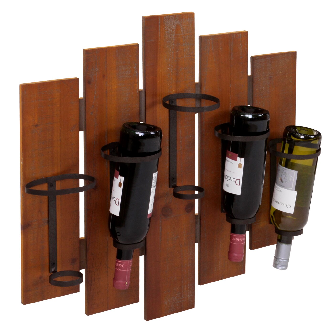 Weinregal MCW-B99, Wandregal Flaschenhalter, Holz Metall f&uuml;r 5 Flaschen 60x60x12cm 