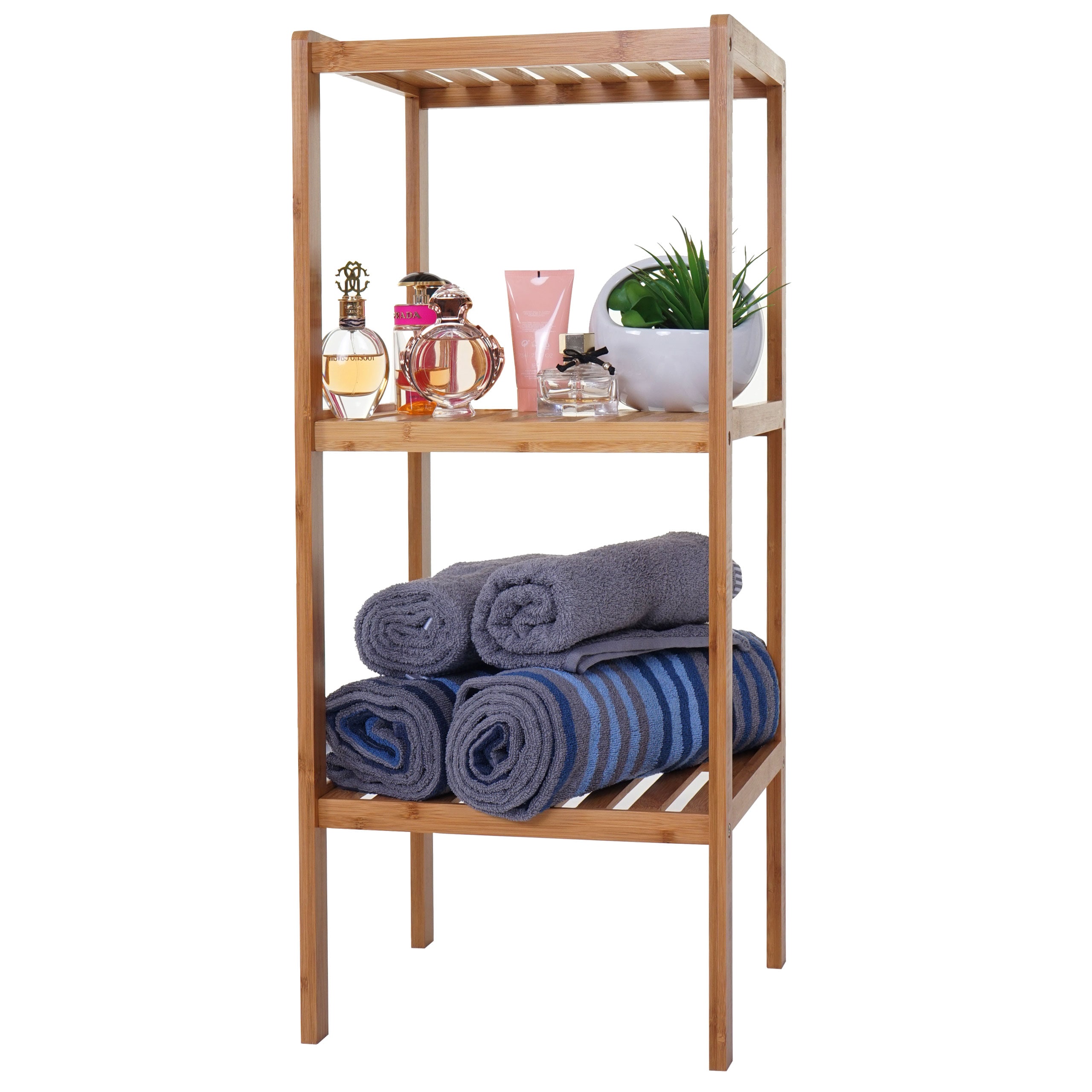 Badregal MCW-B18, Badezimmer Badschrank Standregal, Bambus ~ 80x34x33cm 