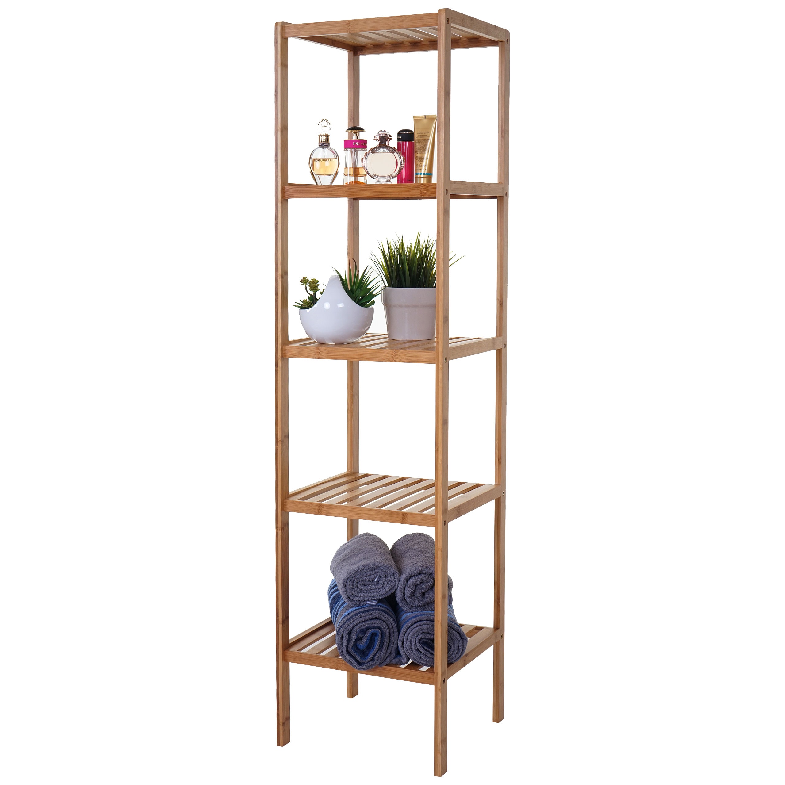 Badregal MCW-B18, Badezimmer Badschrank Standregal, Bambus ~ 140x34x33cm 