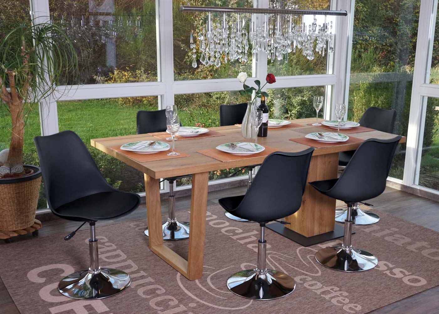 6er-Set Drehstuhl Vaasa T501, Stuhl K&uuml;chenstuhl, h&ouml;henverstellbar, Kunstleder ~ schwarz 