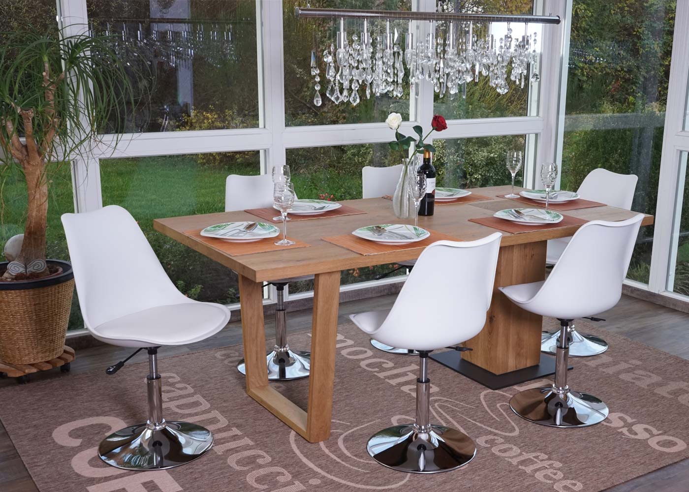 6er-Set Drehstuhl Vaasa T501, Stuhl K&uuml;chenstuhl, h&ouml;henverstellbar, Kunstleder ~ wei&szlig; 