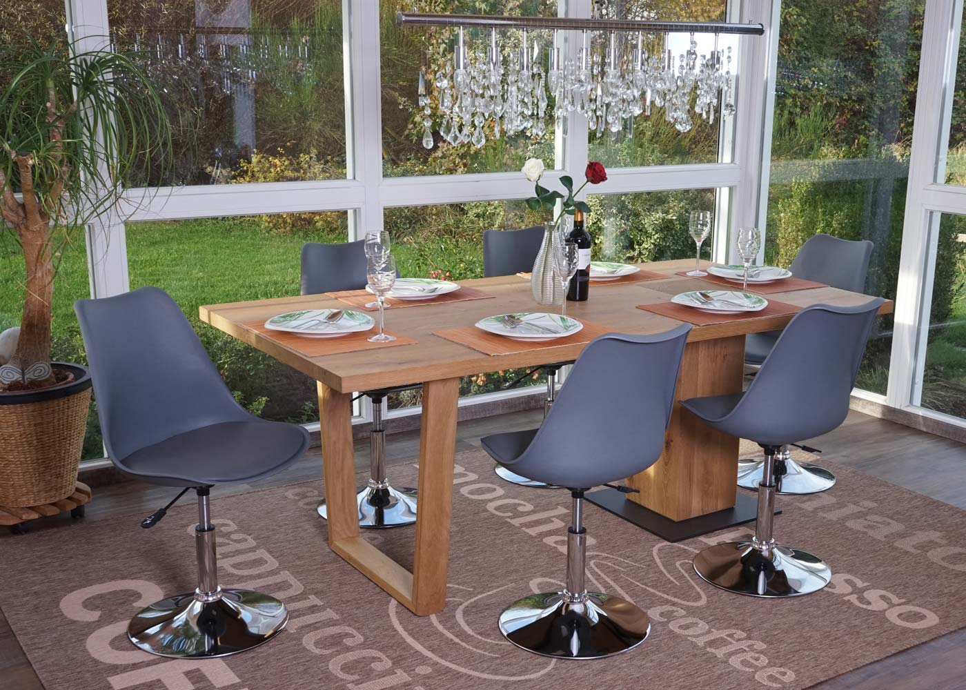 6er-Set Esszimmerstuhl Vaasa T501, Stuhl K&uuml;chenstuhl, h&ouml;henverstellbar drehbar, Kunstleder ~ dunkelgrau, Chromfu&szlig; 