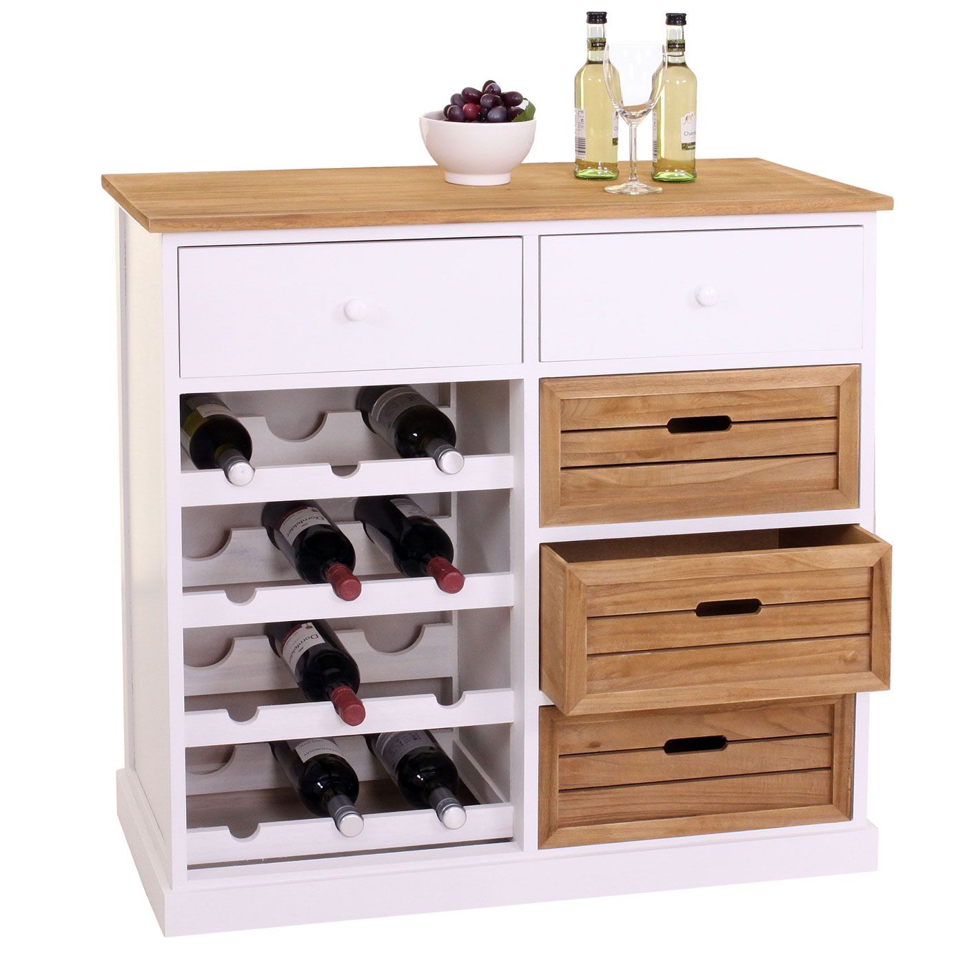 Weinregal MCW-B96, Kommode Flaschenregal f&uuml;r 12 Flaschen mit Schubladen, Landhaus 86x87x37cm 