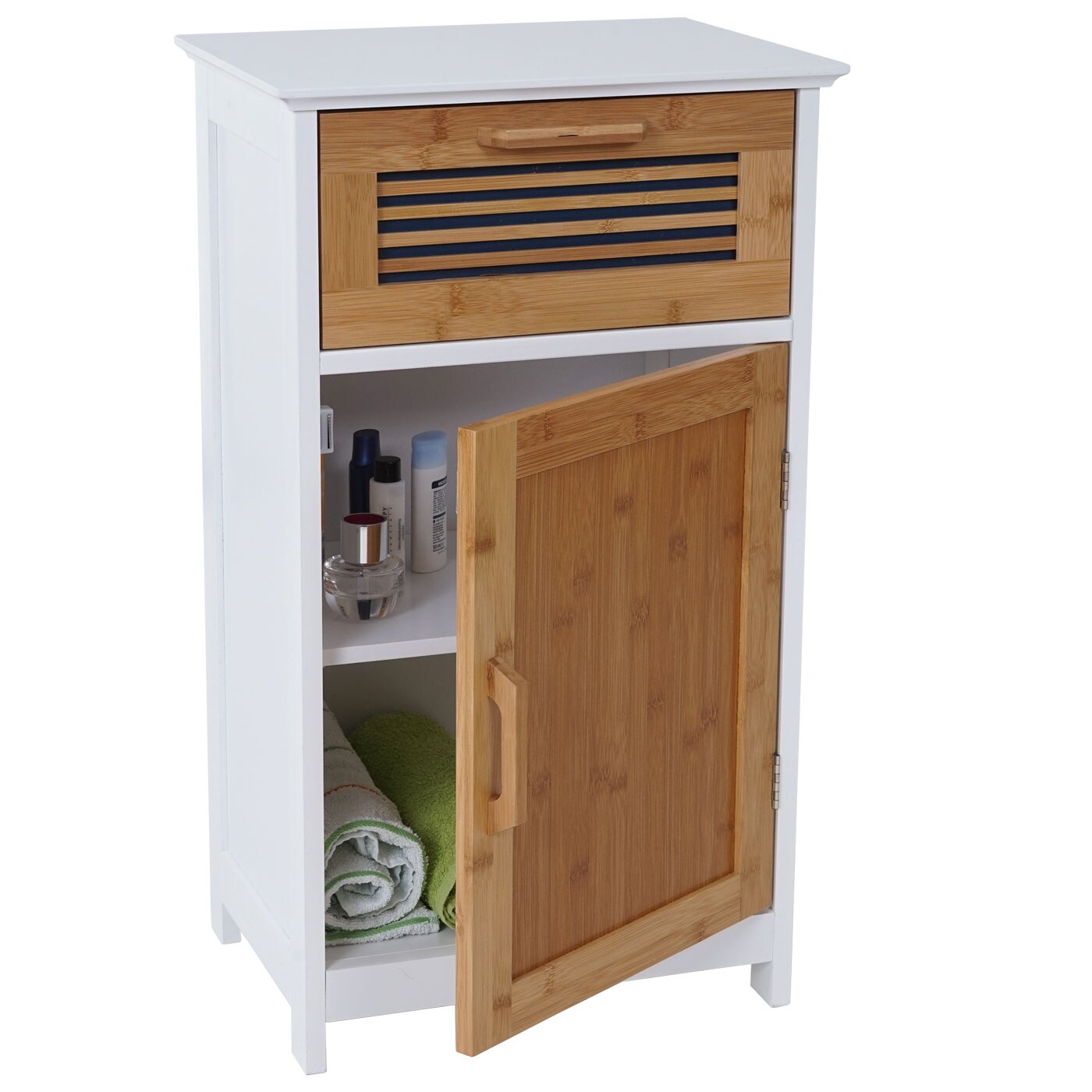 Kommode MCW-A85, Badezimmerkommode Badschrank Bambus, MVG-zertifiziert 71x40x31cm wei&szlig; 