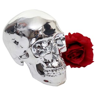 Deko Totenkopf MCW-T921, Polyresin Skulptur Totenschädel, In-/Outdoor 18cm silber hochglanz 