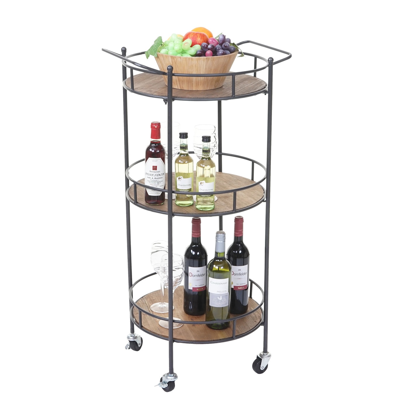 Servierwagen MCW-A43, Barwagen Teewagen, Tanne Holz massiv Vintage 100x50x43cm 