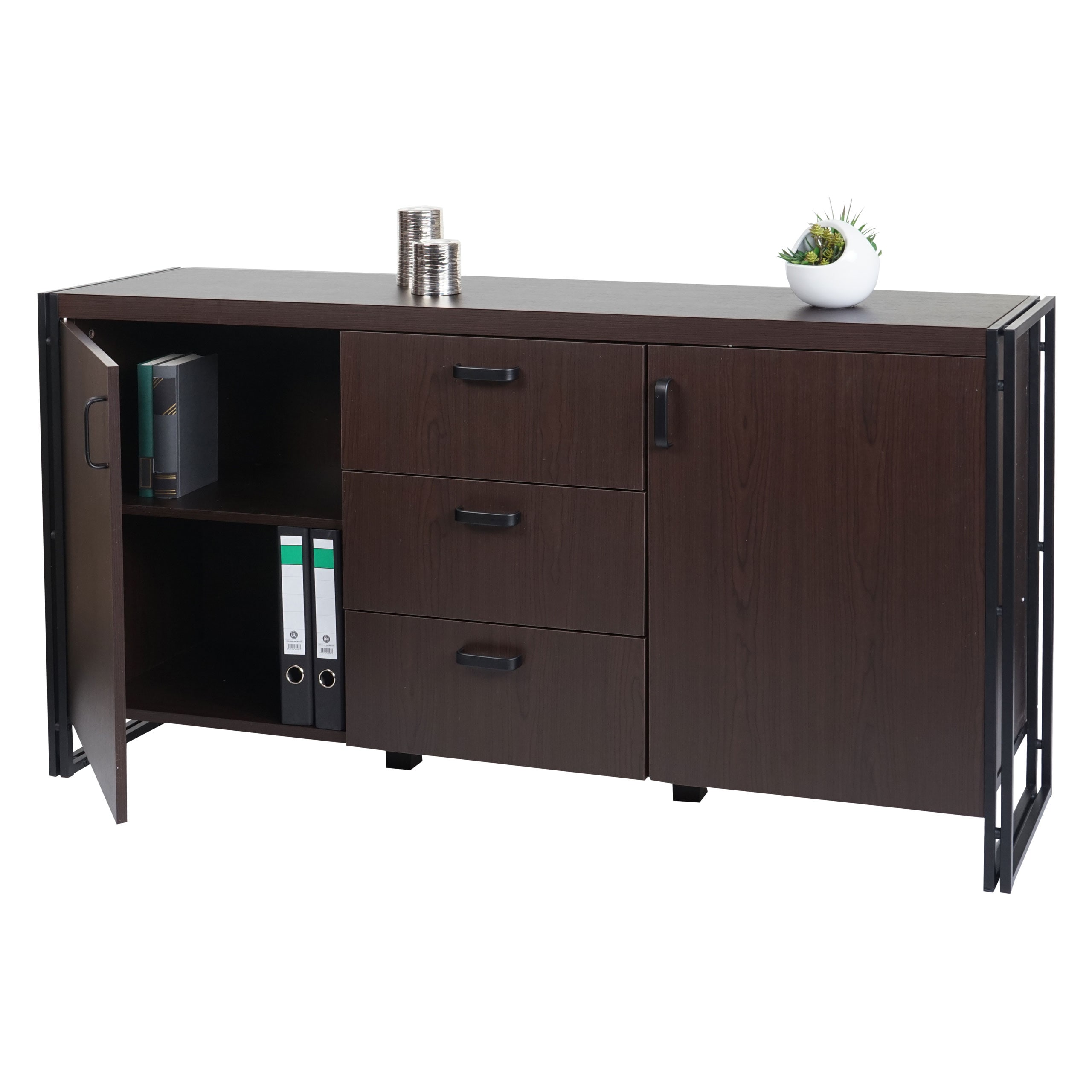 Sideboard MCW-A27, Kommode Schrank, 3D-Struktur 2 Stauf&auml;cher 80x160x40cm MVG-zertifiziert MDF Metall ~ dunkelbraun 