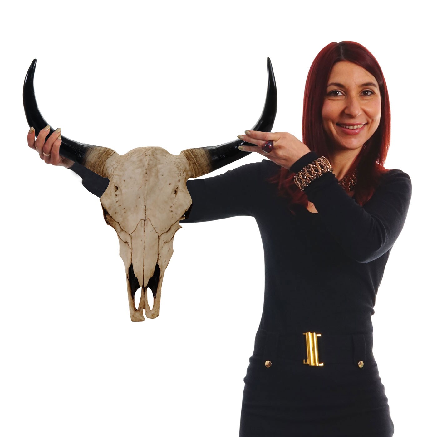 Deko Sch&auml;del 45cm MCW-T454, Polyresin Stier Bulle Longhorn Kopf Troph&auml;e, In-/Outdoor ~ naturfarben 