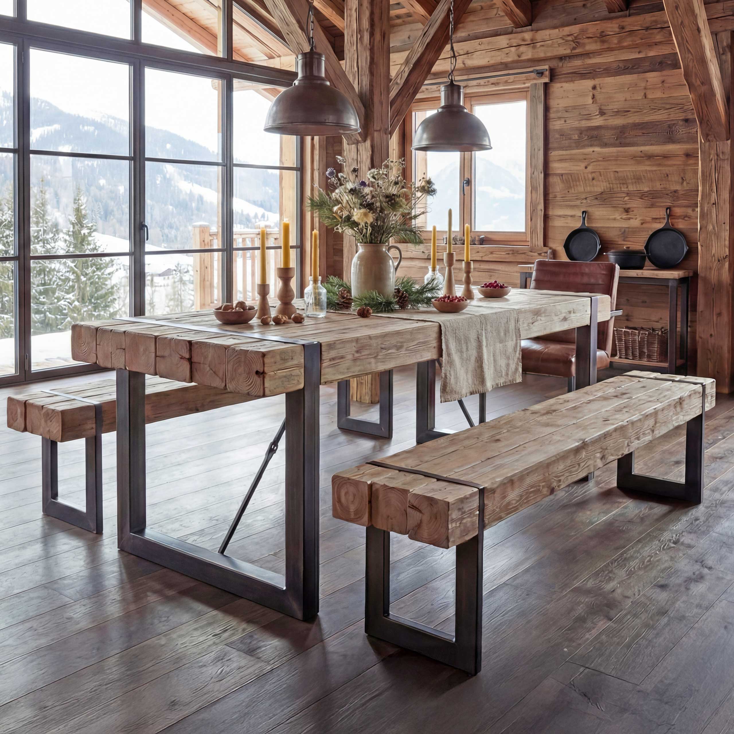 Esszimmergarnitur MCW-A15, Esstisch + 2x Sitzbank, Tanne Holz rustikal massiv MVG-zertifiziert ~ naturfarben 180cm 