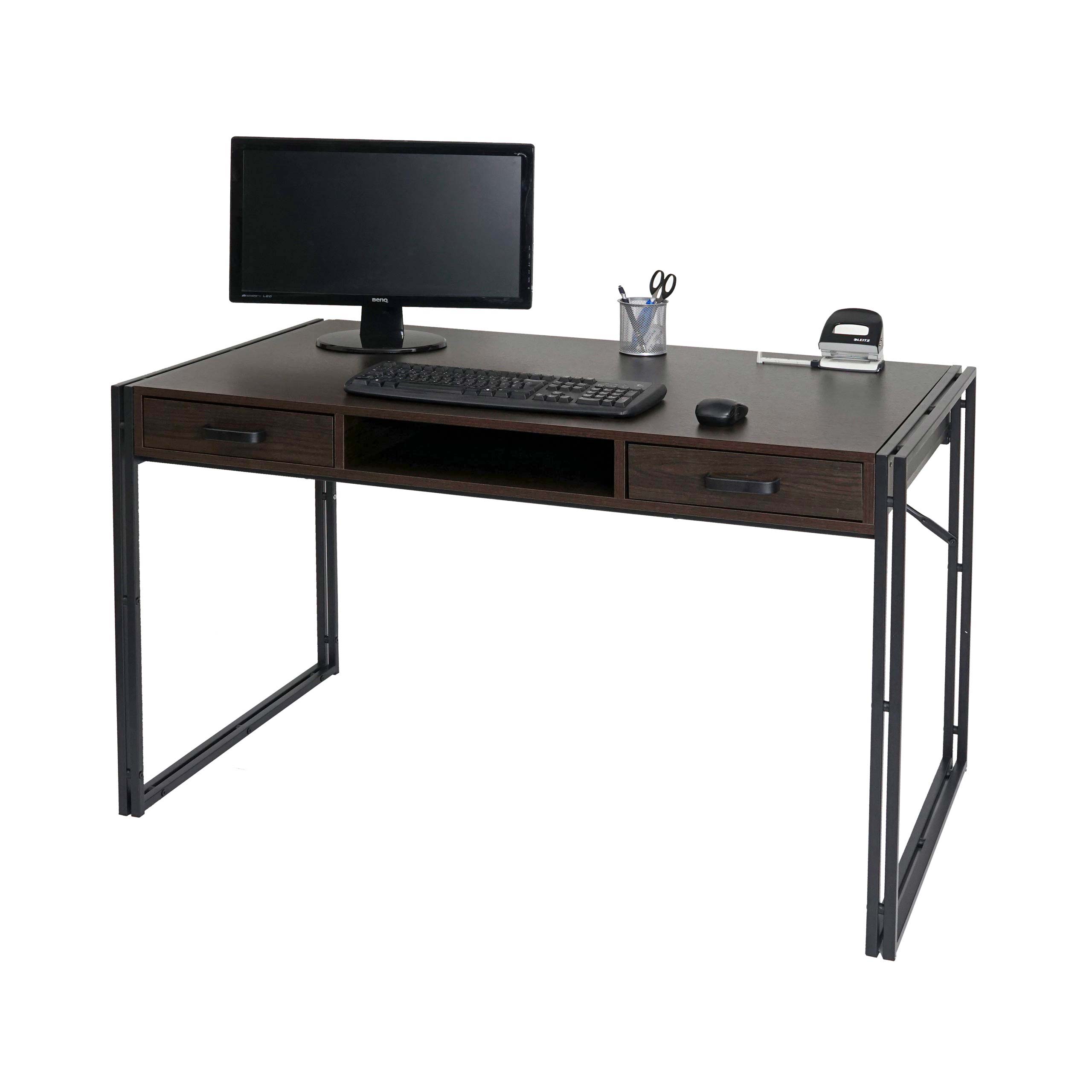 Schreibtisch MCW-A27, B&uuml;rotisch Computertisch, 122x70cm 3D-Struktur ~ dunkelbraun 