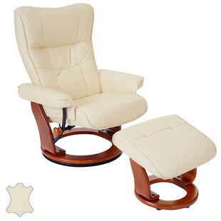 MCA Relaxsessel Edmonton, Fernsehsessel Hocker, Echtleder 130kg belastbar ~ creme, honigfarben 