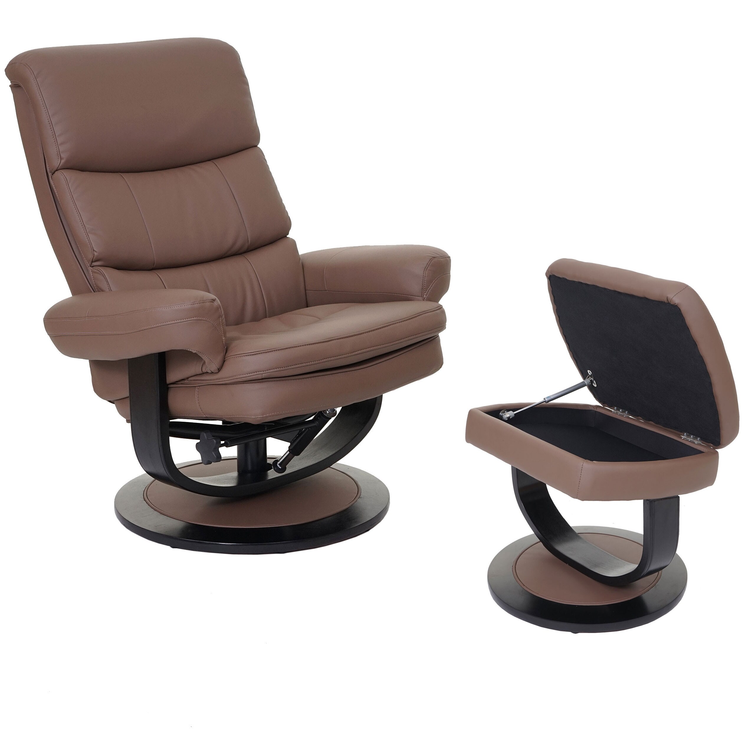 Relaxsessel MCW-C16, Fernsehsessel TV-Sessel Hocker mit Staufach, MVG-zertifiziert ~ Kunstleder chocolate 