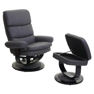 Relaxsessel MCW-C16, Fernsehsessel TV-Sessel Hocker mit Staufach, MVG-zertifiziert ~ Kunstleder mattgrau 