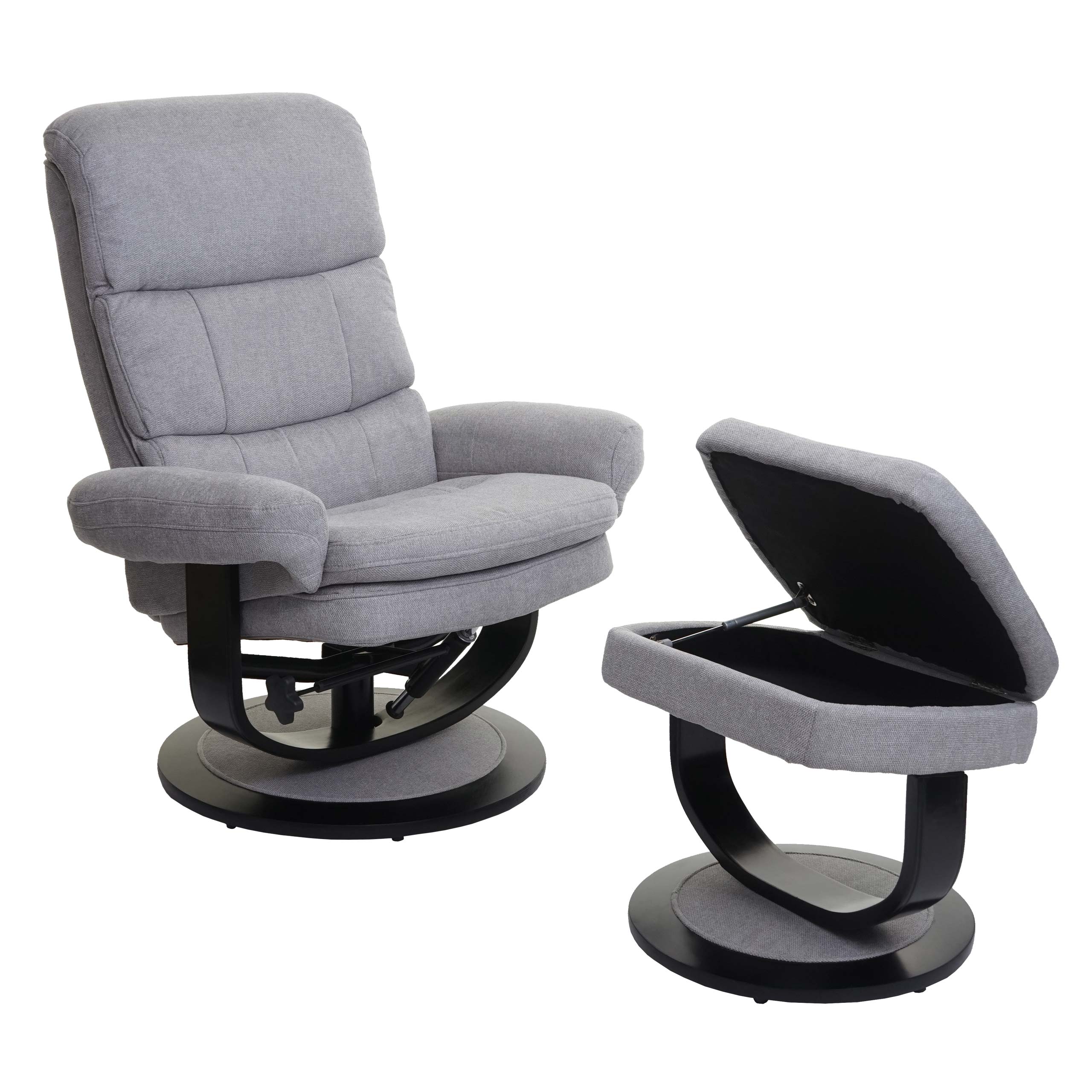 Relaxsessel MCW-C16, Fernsehsessel TV-Sessel Hocker mit Staufach, MVG-zertifiziert ~ Stoff/Textil hellgrau 