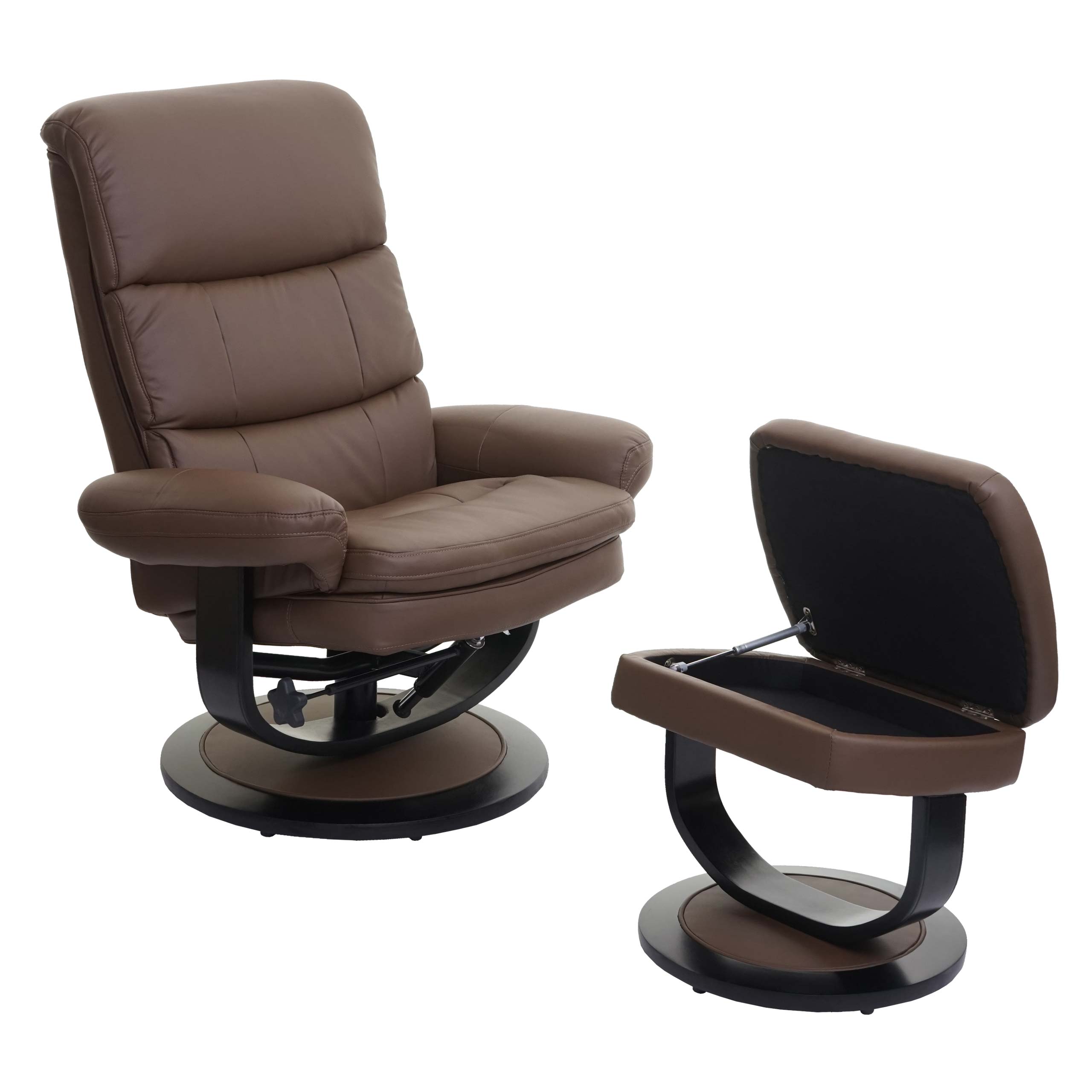 Relaxsessel MCW-C16, Fernsehsessel TV-Sessel Hocker mit Staufach, MVG-zertifiziert ~ Kunstleder taupe-braun 