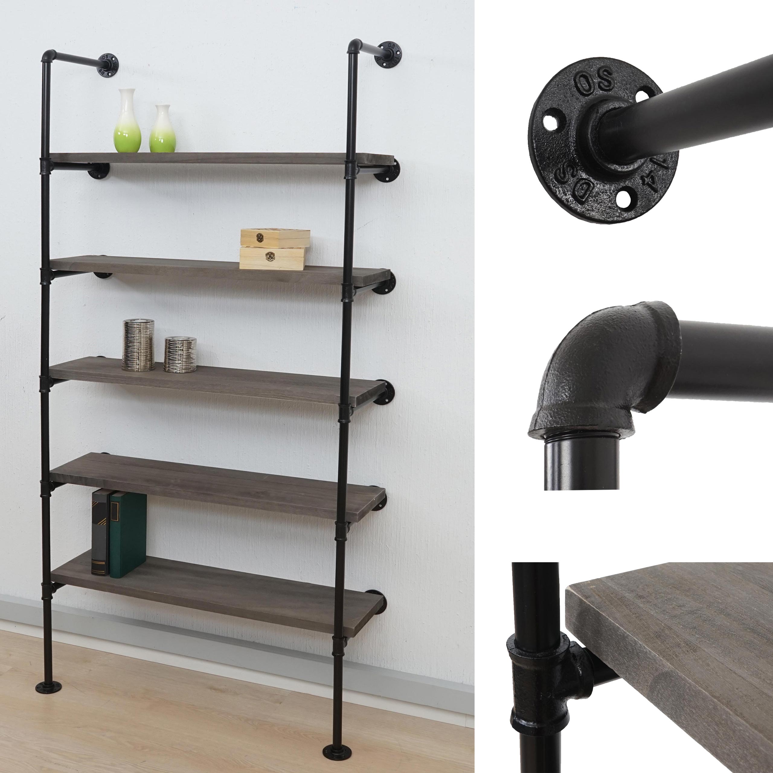 Standregal MCW-C45, Wohnregal B&uuml;cherregal Ablageregal, Industriedesign Holz Metall, 165x80x28cm ~ grau-braun 