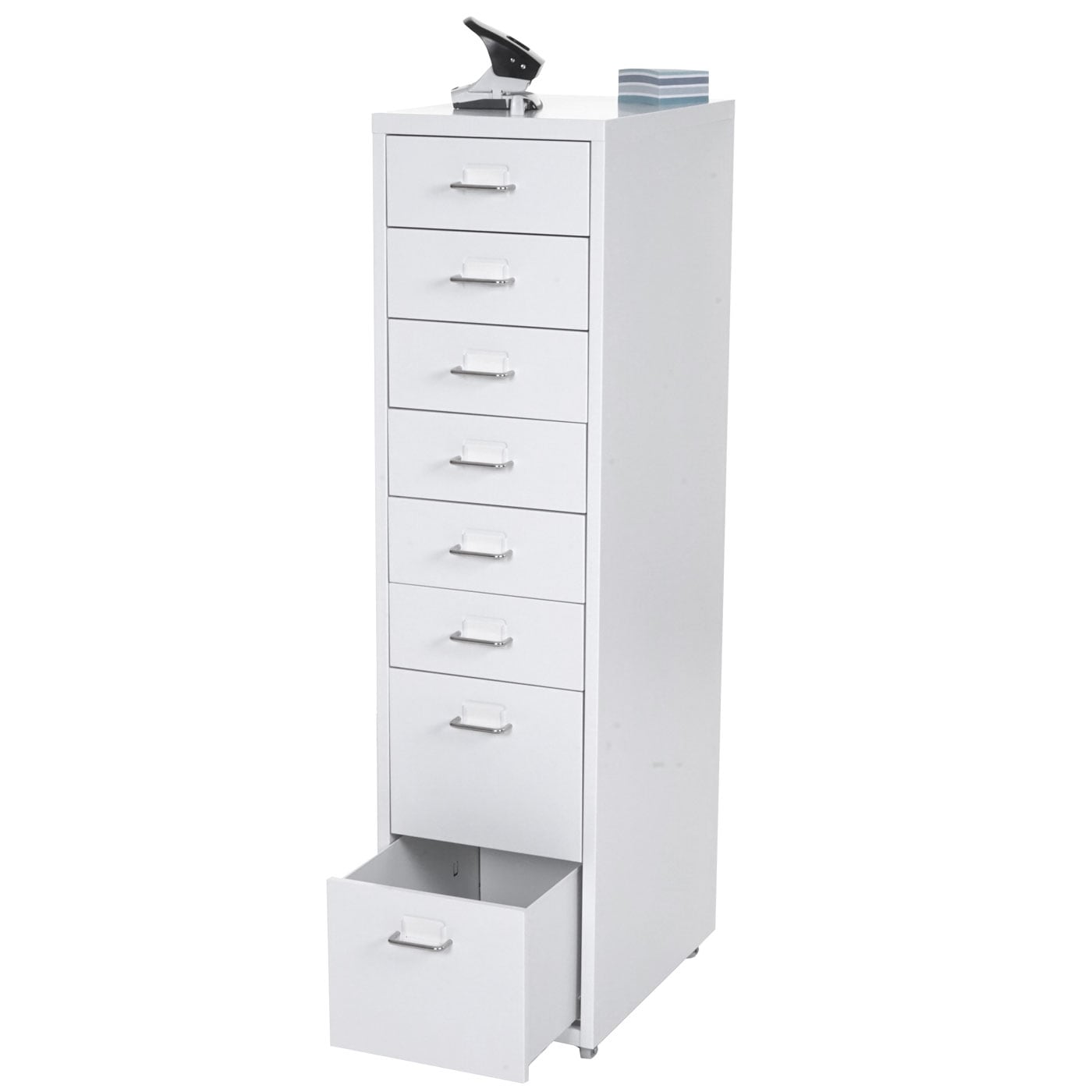 Rollcontainer Preston T851, Schubladenschrank Stahlschrank, 110x28x41cm 8 Schubladen ~ wei&szlig; 