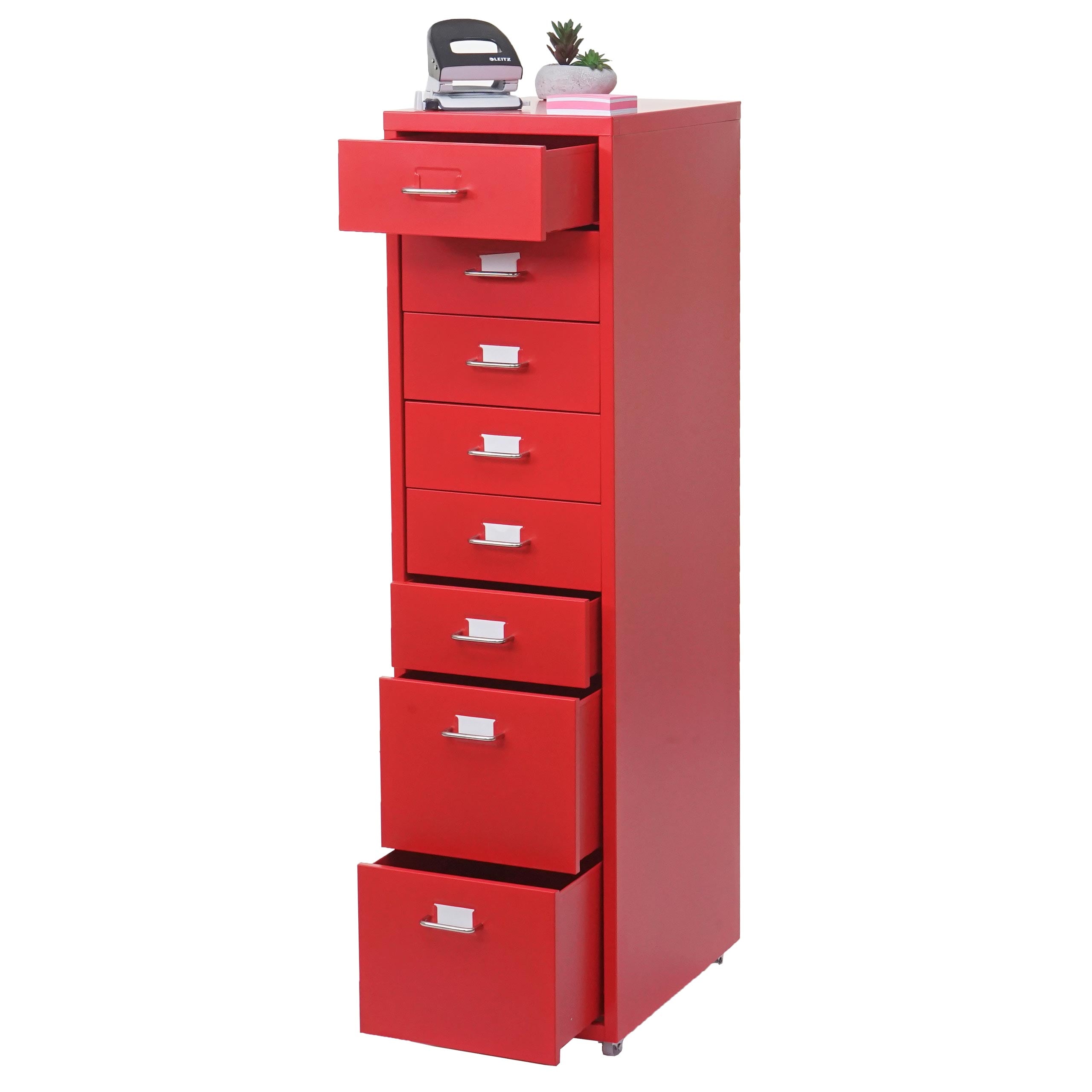 Rollcontainer Preston T851, Schubladenschrank Stahlschrank, 110x28x41cm 8 Schubladen ~ rot 