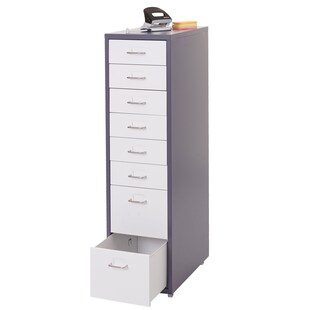 Rollcontainer Preston T851, Schubladenschrank Stahlschrank, 110x28x41cm 8 Schubladen ~ dunkelgrau weiß 