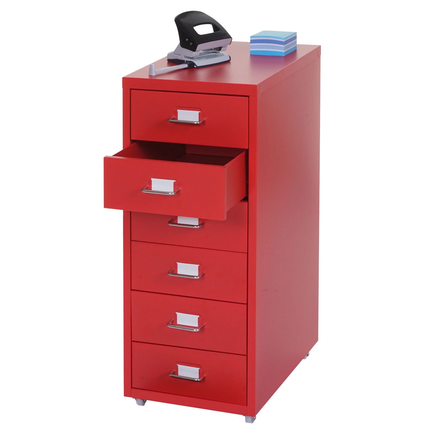 Rollcontainer Preston T851, Schubladenschrank Stahlschrank, 69x28x41cm 6 Schubladen ~ rot 